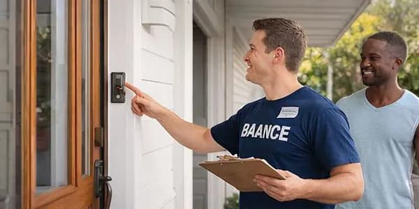 A male volunteer canvassing door-to-door