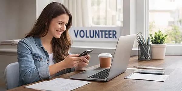 A female volunteer texting supporters